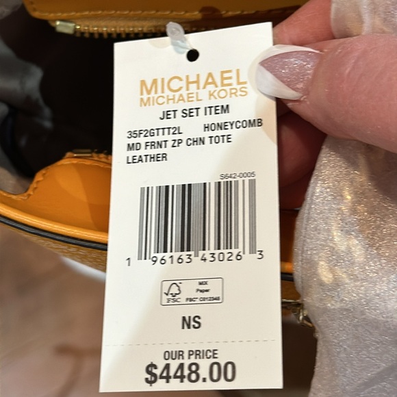 Authentic Michael Kors Jet Set Front Pocket Zip Chain Tote Handbag in Honeycomb - Picture 11 of 14